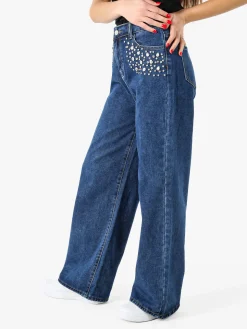 Vanita Jeans da donna a gamba larga con strass - jeans