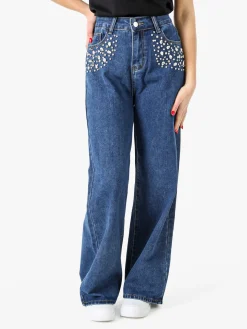 Vanita Jeans da donna a gamba larga con strass - jeans