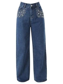 Vanita Jeans da donna a gamba larga con strass - jeans