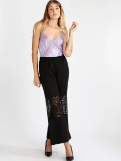 Vanita Top donna effetto raso con pizzo