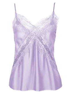 Vanita Top donna effetto raso con pizzo