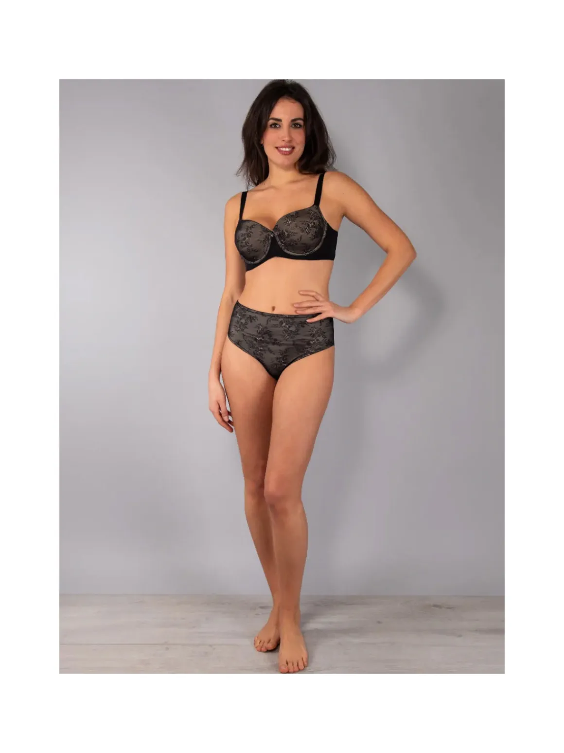 Verde Veronica DR35 Slip donna a vita alta con pizzo - nero
