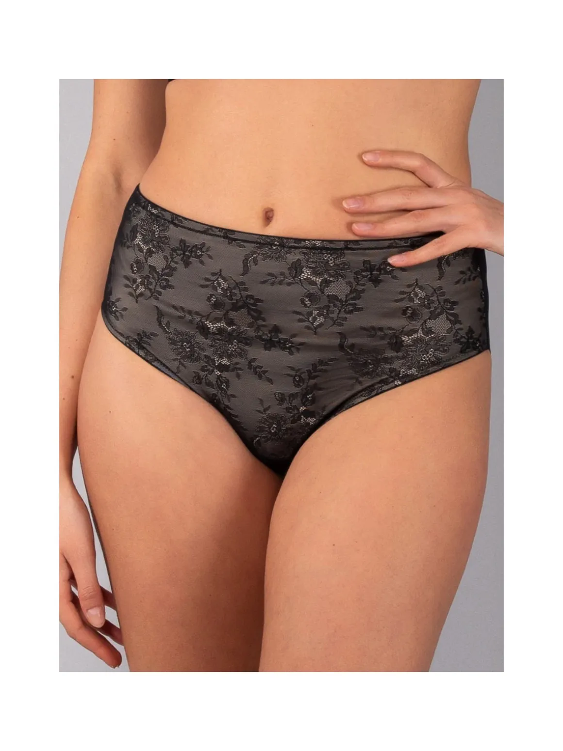 Verde Veronica DR35 Slip donna a vita alta con pizzo - nero