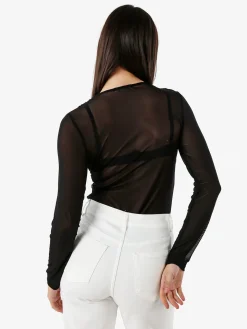 Vestella Top body donna elegante a maniche lunghe con inserti a rete - nero