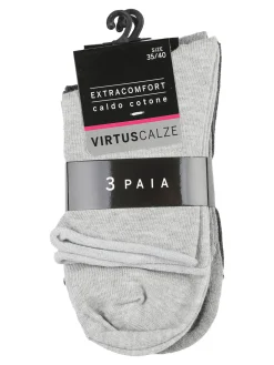 Virtus Confezione da 3 paia di calze corte donna in caldo cotone - grigio