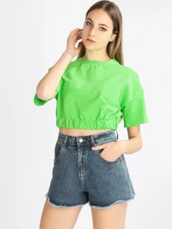 W.Angel Felpa donna cropped manica corta