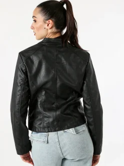 W Collection Giacca donna in ecopelle con zip - nero