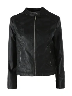 W Collection Giacca donna in ecopelle con zip - nero