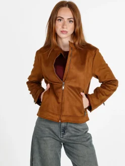 W Collection Giacca donna scamosciata con cerniera - marrone