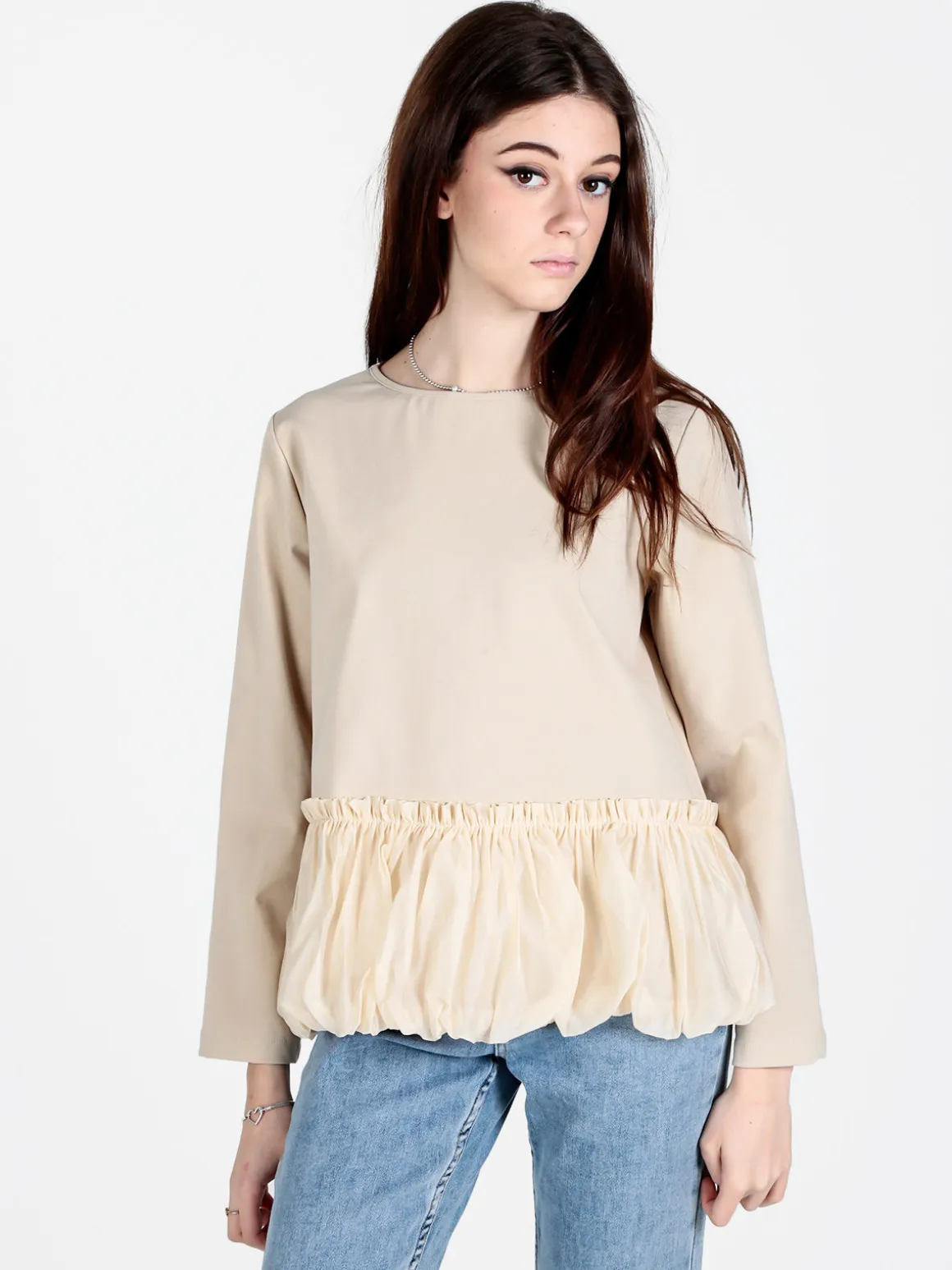 Wendy Trendy Maglia donna oversize con bordo finale a palloncino