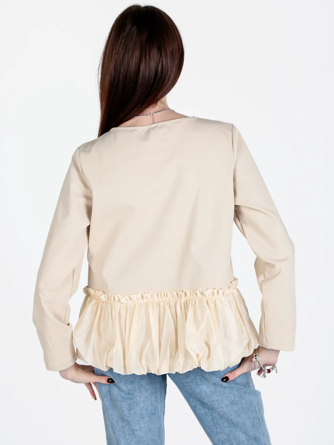 Wendy Trendy Maglia donna oversize con bordo finale a palloncino