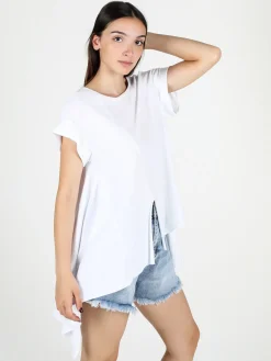 Wendy Trendy Maxi t-shirt donna asimmetrica in cotone