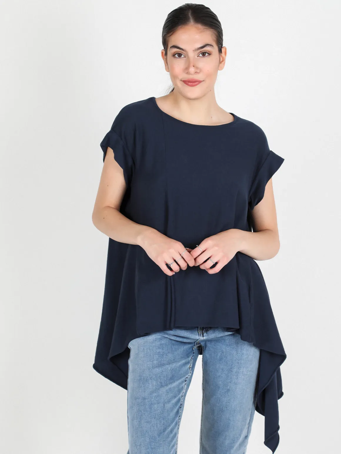 Wendy Trendy Maxi t-shirt donna asimmetrica in cotone
