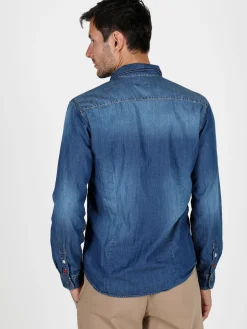 X-Cape Camicia in jeans da uomo con bottoni colorati
