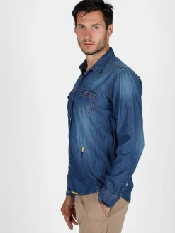 X-Cape Camicia in jeans da uomo con bottoni colorati