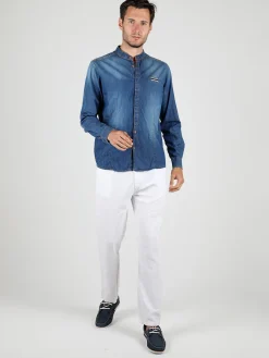 X-Cape Camicia in jeans da uomo con colletto alla coreana
