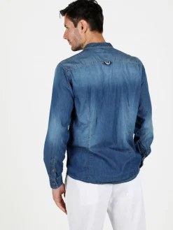 X-Cape Camicia in jeans da uomo con colletto alla coreana