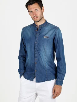X-Cape Camicia in jeans da uomo con colletto alla coreana