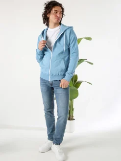 X-Cape Felpa da uomo in cotone con cappuccio e zip - azzurro