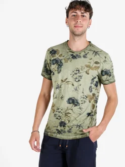 X-Cape T-shirt uomo floreale in cotone - verde