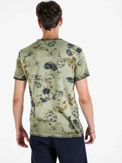 X-Cape T-shirt uomo floreale in cotone - verde