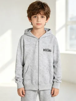 Xtreme Boxing Felpa da ragazzo in cotone con cappuccio e zip - grigio