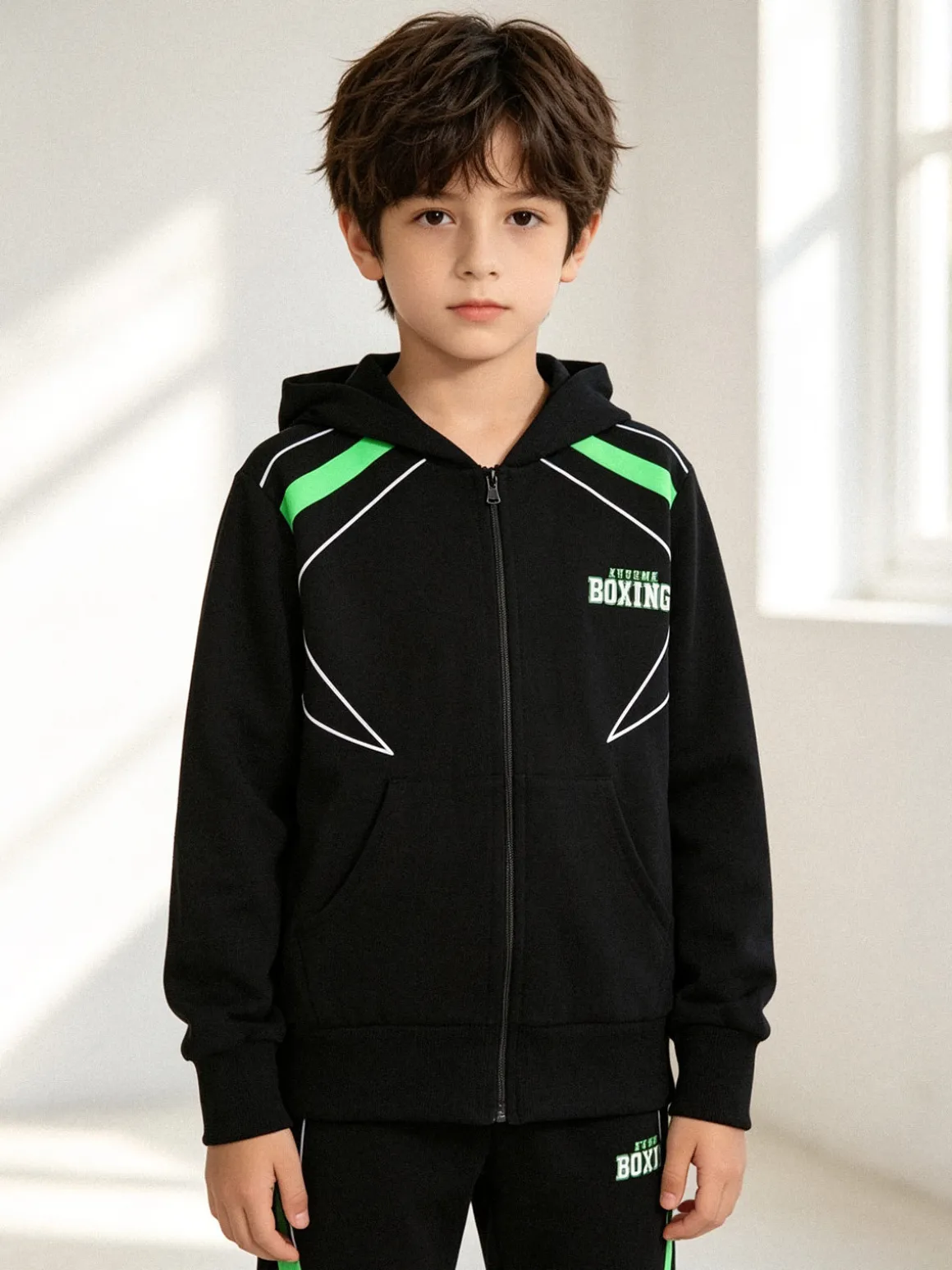 Xtreme Boxing Felpa da ragazzo in cotone con cappuccio e zip - nero