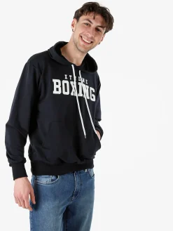 Xtreme Boxing Felpa da uomo in cotone con cappuccio e logo - blu scuro