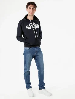 Xtreme Boxing Felpa da uomo in cotone con cappuccio e zip - blu scuro