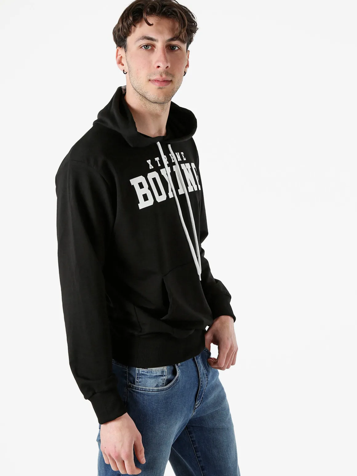 Xtreme Boxing Felpa da uomo in cotone con cappuccio e logo - nero