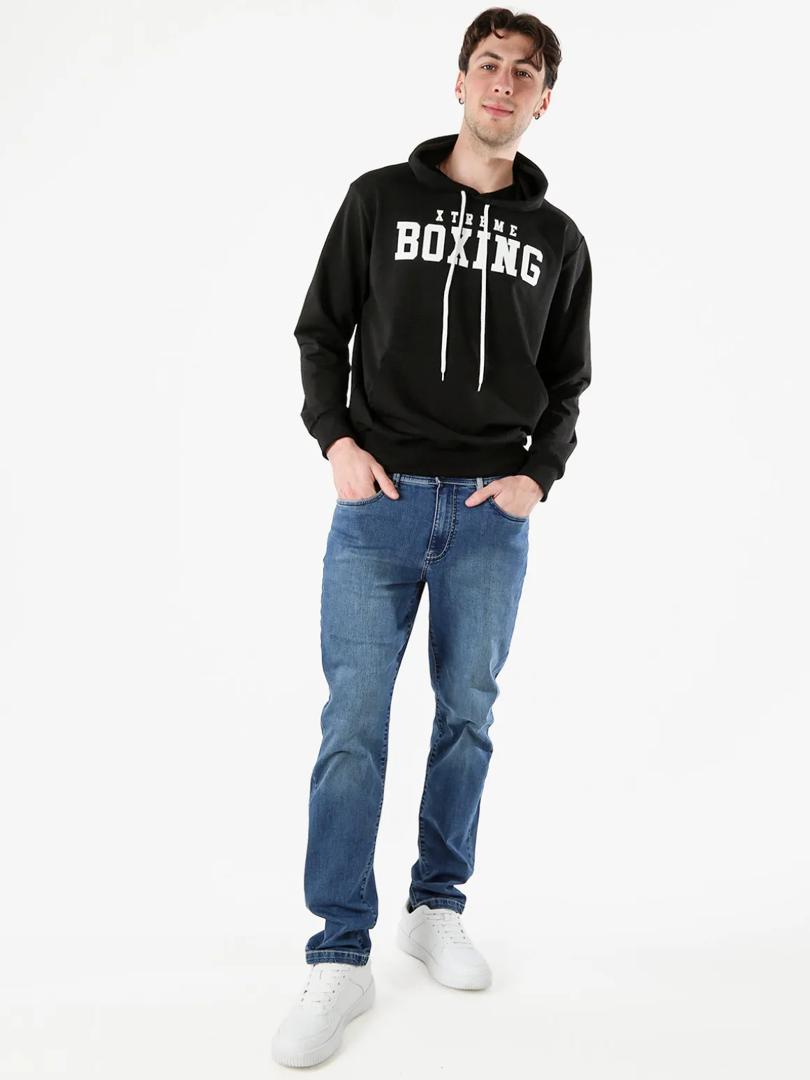 Xtreme Boxing Felpa da uomo in cotone con cappuccio e logo - nero