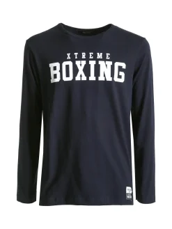 Xtreme Boxing T-shirt da uomo a maniche lunghe con logo - blu scuro