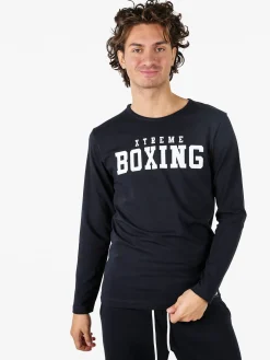Xtreme Boxing T-shirt da uomo a maniche lunghe con logo - blu scuro