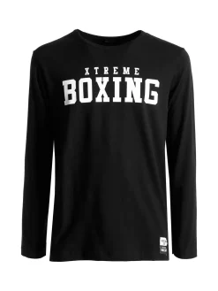 Xtreme Boxing T-shirt da uomo a maniche lunghe con logo - nero