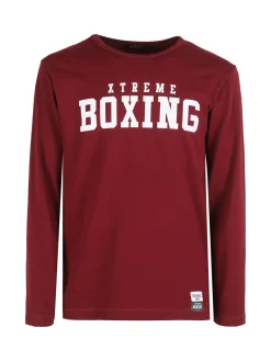 Xtreme Boxing T-shirt da uomo a maniche lunghe con logo - bordeaux