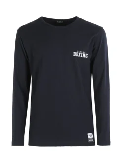 Xtreme Boxing T-shirt da uomo a maniche lunghe in cotone con logo - blu scuro