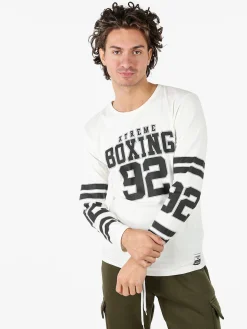Xtreme Boxing T-shirt da uomo a maniche lunghe con logo - panna