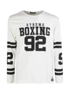 Xtreme Boxing T-shirt da uomo a maniche lunghe con logo - panna