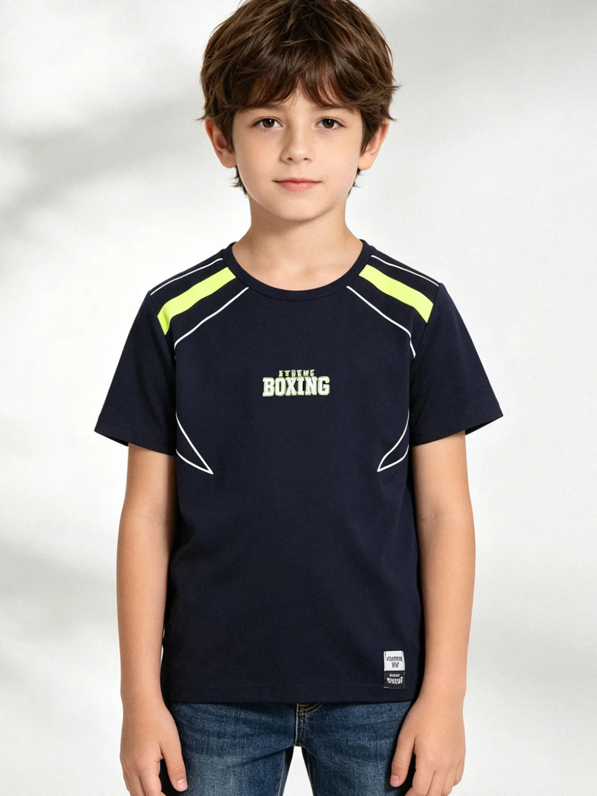 Xtreme Boxing T-shirt girocollo da ragazzo in cotone con logo - blu scuro