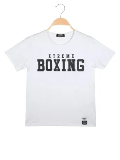 Xtreme Boxing T-shirt girocollo da ragazzo in cotone con logo - bianco