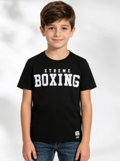 Xtreme Boxing T-shirt girocollo da ragazzo in cotone con logo - nero