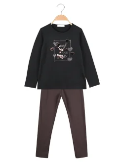 Yes! Do Kid'S Completo 2 pezzi da bambina con maglietta e leggings - nero