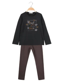 Yes! Do Kid'S Completo 2 pezzi da bambina con maglietta e leggings - nero