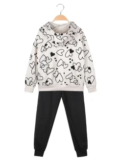 Yes! Do Kid'S Completo 3 pezzi da bambina con felpa con stampa a cuori - panna