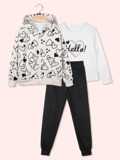 Yes! Do Kid'S Completo 3 pezzi da bambina con felpa con stampa a cuori - panna