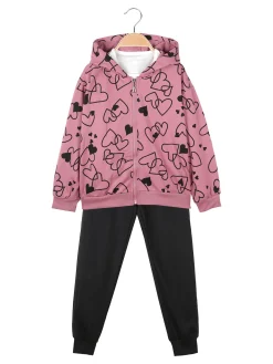 Yes! Do Kid'S Completo 3 pezzi da bambina con felpa con stampa a cuori - rosa