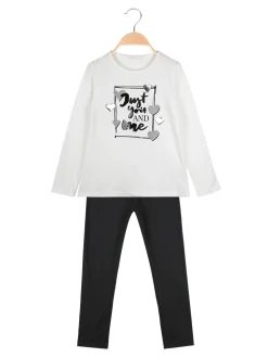 Yes! Do Kid'S Completo 2 pezzi da bambina con maglietta e leggings - bianco