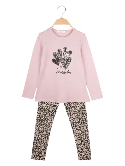 Yes! Do Kid'S Completo 2 pezzi da bambina con maglietta e leggings animalier - rosa