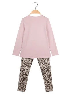 Yes! Do Kid'S Completo 2 pezzi da bambina con maglietta e leggings animalier - rosa