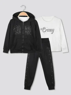 Yes! Do Kid'S Completo 3 pezzi da bambina con strass e borchie - nero
